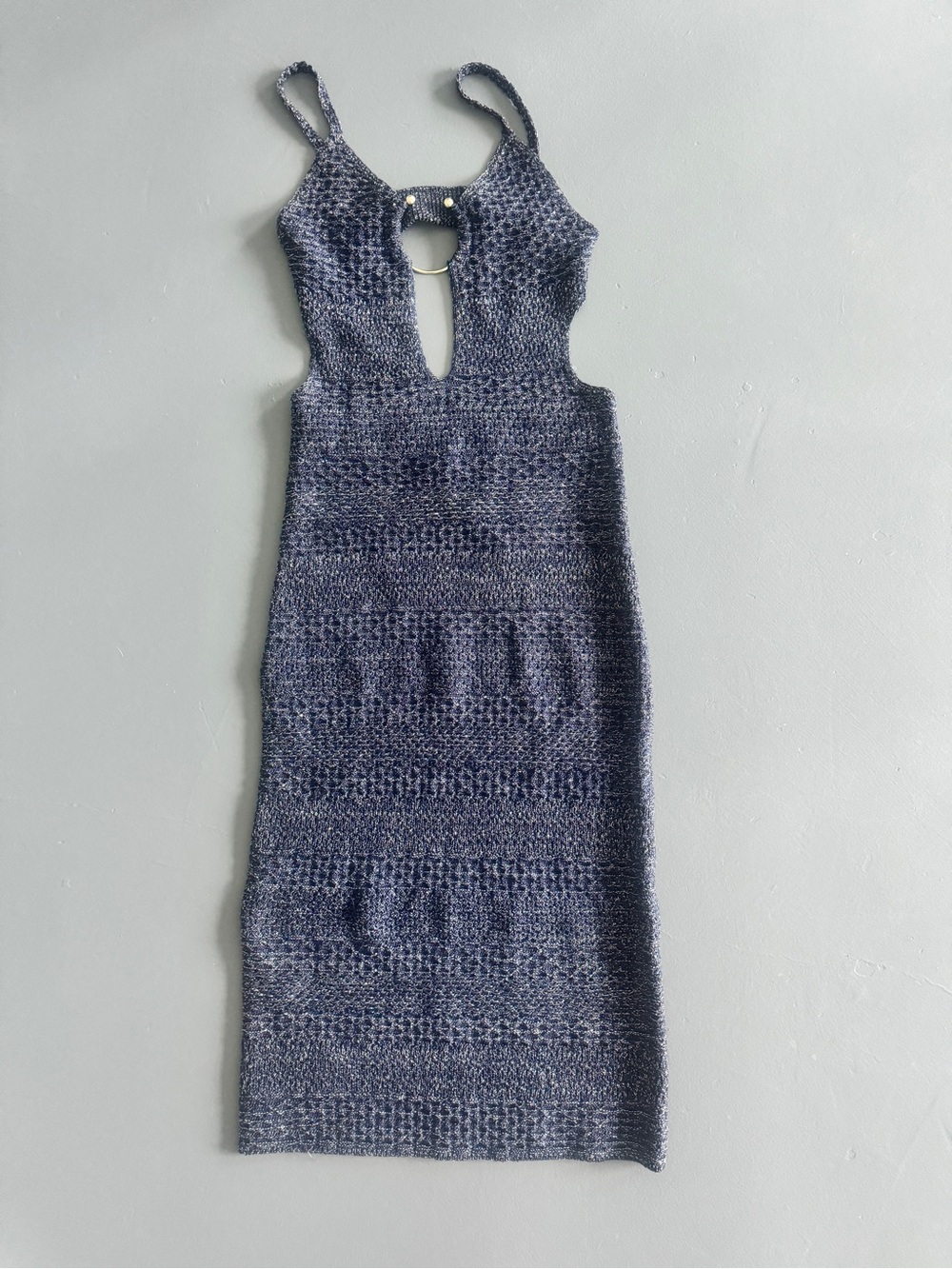 Zara Navy Crochet Midi Dress with Front Ring
